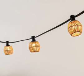 Prikkabel compleet met lampen en rotanlook kapje lichte houtkleur