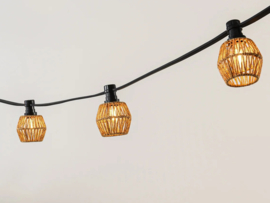 Prikkabel compleet met boho lampenkapjes gemeleerde houtkleur