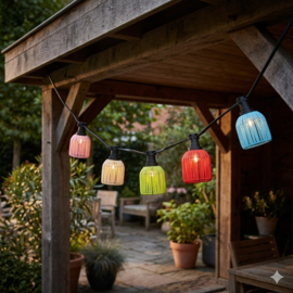 Prikkabel compleet met gekleurde rotan lampenkapjes