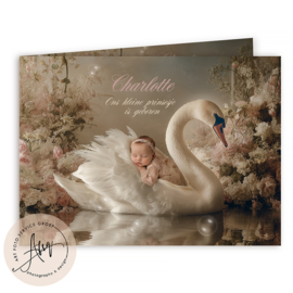 Droom Geboortekaartje met een zwaan met bloemen - GB292