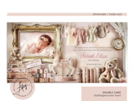 Nostalgisch geboortekaartje met foto meisje met roze babykamer - GB130P