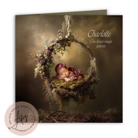 Droom Geboortekaartje met een baby schommel met bloemen - GB005