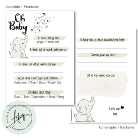 Baby elephant - Baby Voorspellingen  - (20 invulkaarten)