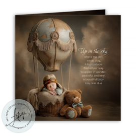 Nostalgisch geboortekaartje met foto met een ouderwetse luchtballon - GB319