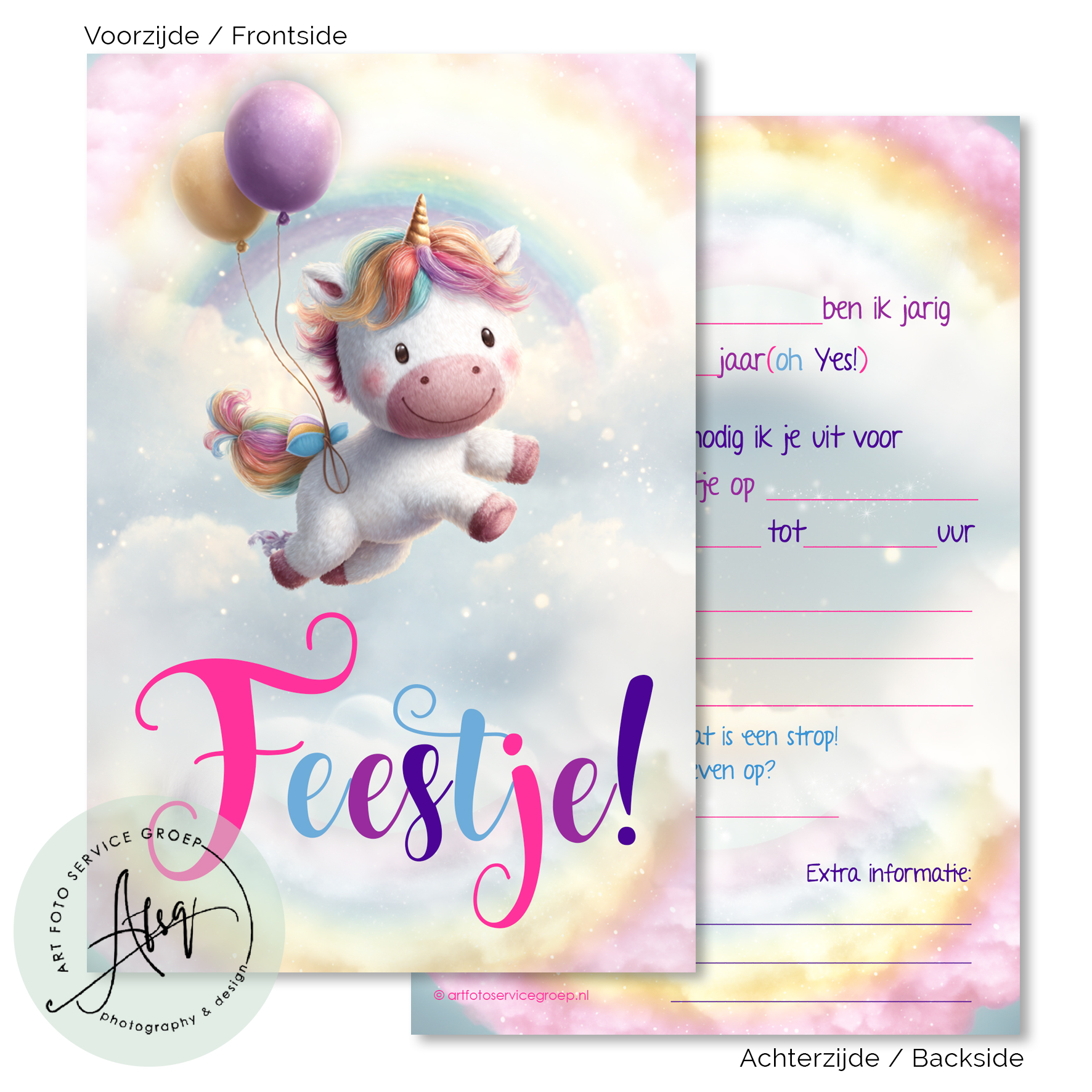Kinderfeest  uitnodigingen  (8 Invulkaarten)