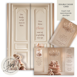 Fotogeboortekaartje van een babykamer met kussentjes en de foto van jouw kindje - GB620P