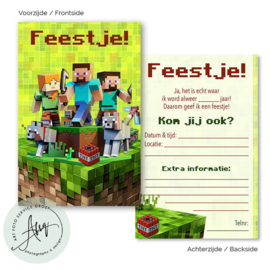 Uitnodigingen kinderfeestje game thema (8 invulkaarten)
