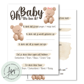 Baby bear - Baby Voorspellingen  - (20 invulkaarten)