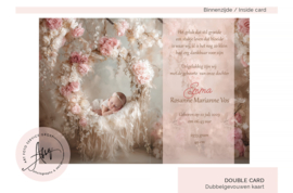 Geboortekaartje met foto met een babyschommel van prachtige bloemen – GB029