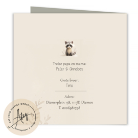 Geboortekaartje met foto met een baby wasbeertje  - FGB601