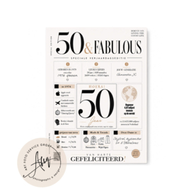 Verjaardagsbord op MDF voor 50 & Fabulous - leuke weetjes en feitjes over het geboortejaar