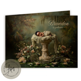 Droom Geboortekaartje met een zwaan met bloemen - GB294