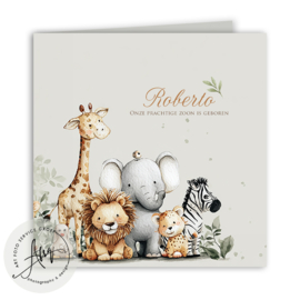 Geboortekaartje met wilde dieren - GZ015
