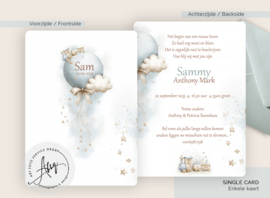 Enkel Geboortekaartje Ballon en Sterren – Afgeronde Hoeken - GZ296