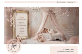 Nostalgisch geboortekaartje met foto meisje met roze babykamer - GB318