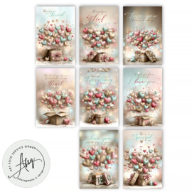 Set van 8 Luxe Valentijnskaarten – Dubbelgevouwen met Enveloppen - VC621