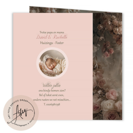 Dromerig geboortekaartje met foto met een baby bloemenschommel - GB028