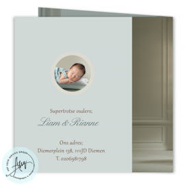 Droom geboortekaartje met eigen foto met lieve kussentjes en een kroonluchter- GB620B
