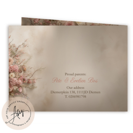 Droom geboortekaartje met baby in mandje met bloemen - GB020