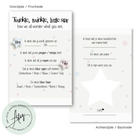 Twinkle, twinkle... - Baby Voorspellingen  - (20 invulkaarten)