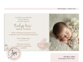 Geboortekaartje met foto met lieve hartjes  - FGB602