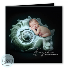 Art Exclusive - Geboortekaartje jongen met foto op schelp - GB048B