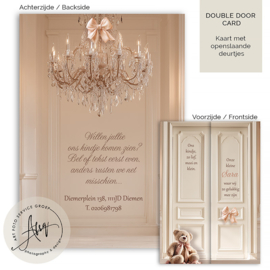 Fotogeboortekaartje van een babykamer met kussentjes en de foto van jouw kindje - GB620P