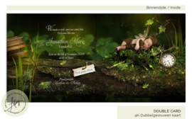 Sprookjes geboortekaartje bos met baby op mosbedje -  GB161B