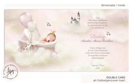 Sprookjes geboortekaartje meisje met ooievaar en broer of zus - GB179P