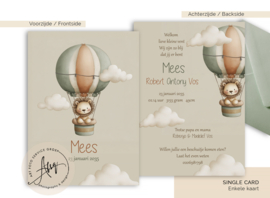 Geboortekaartje met een leeuwtje in een luchtballon - GZ147