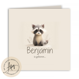 Geboortekaartje met foto met een baby wasbeertje  - FGB601