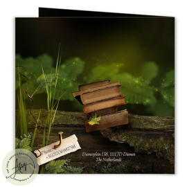 Sprookjes geboortekaartje bos met baby op mosbedje -  GB161B