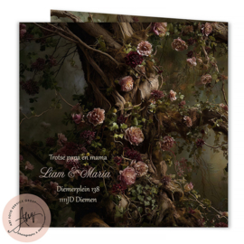 Droom geboortekaartje met eigen foto in een nestje met bloemen- GB008