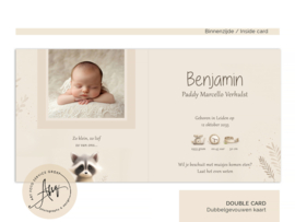 Geboortekaartje met foto met een baby wasbeertje  - FGB601