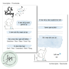 Baby elephant - Baby Voorspellingen  - (20 invulkaarten)
