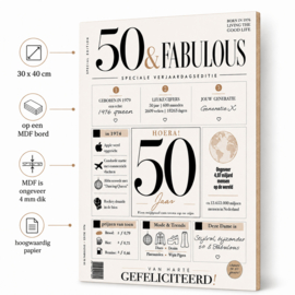 Verjaardagsbord op MDF voor 50 & Fabulous - leuke weetjes en feitjes over het geboortejaar