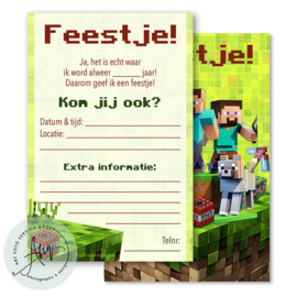 Uitnodigingen kinderfeestje game thema (8 invulkaarten)