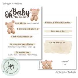 Baby bear - Baby Voorspellingen  - (20 invulkaarten)