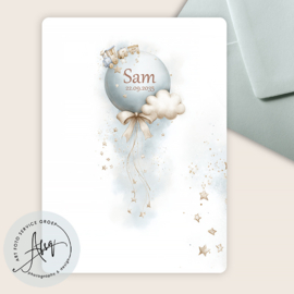 Enkel Geboortekaartje Ballon en Sterren – Afgeronde Hoeken - GZ296