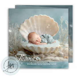 Zomers geboortekaartje met een zeeschelp - GB315