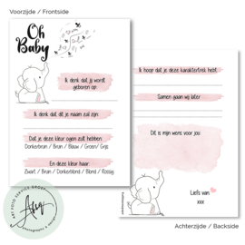 Baby elephant - Baby Voorspellingen  - (20 invulkaarten)