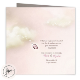 Sprookjes geboortekaartje meisje met ooievaar en broer of zus - GB179P