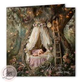 Droom geboortekaartje met foto in roze sprookjesbos - GB539P
