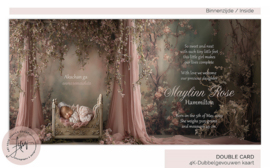 Dromerig geboortekaartje met foto met een babybedje en bloesems - GB021