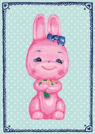 Konijn Illustratie PINK RABBIT postkaart