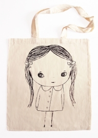 Meisje Illustratie KACY katoenen shopper tas - BLACK