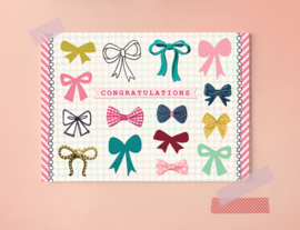 CONGRATULATIONS BOWS strikjes dessin postkaart