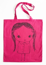 Meisje Illustratie KACY katoenen shopper tas - PINK