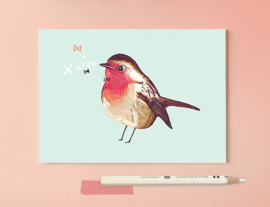 Roodborstje Illustratie BIRDIE ROBIN vogel postkaart