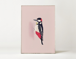 Specht Vogel Illustratie WOODPECKER BIRDIE kunst poster - A4 formaat